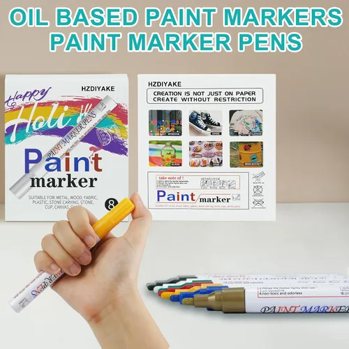 Miniatura 5 de Rotuladores de pintura a base de aceite de 8 colores, bolígrafos de pintura permanentes impermeables para pintura roca, vidrio, metal, madera
