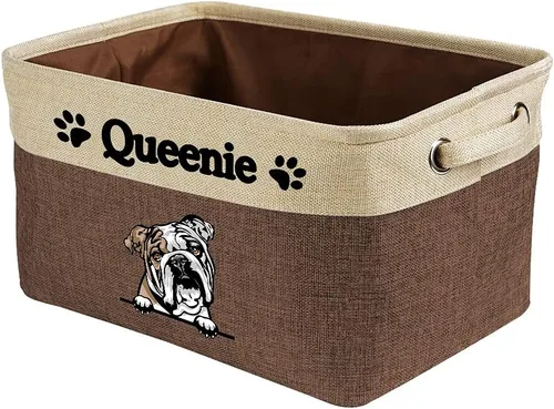 Miniatura 19 de Cesta de almacenamiento plegable personalizada con un bonito perro Bulldog inglés, plegable, de tela resistente, cubo de almacenamiento para Gris