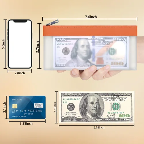 Miniatura 2 de Sobres transparentes para dinero en efectivo de 7.6 x 3.7 pulgadas Money Bags With Zipper Cash Bag Money Pouch Bank Deposit Bags for Coin Invoice