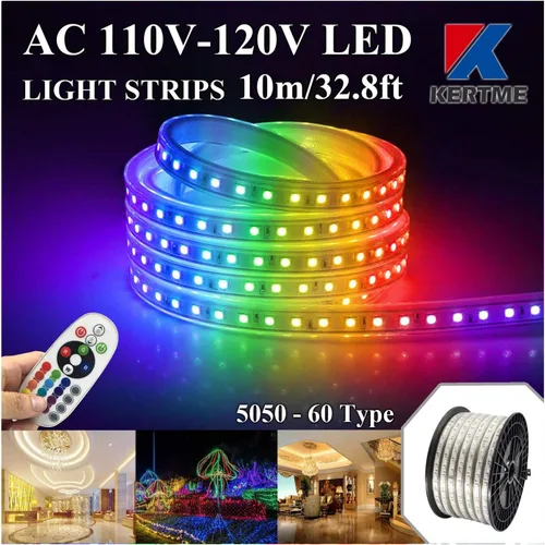Miniatura 26 de Tira de luces LED tipo 5050-60 CA de 110-120 V, flexible, impermeable, regulable, multimodos de luz LED + control remoto de 23 teclas para 2-Blanco