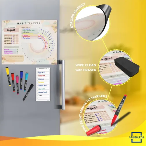 Miniatura 4 de Diario de Seguimiento de Hábitos Planificador de Entrenamiento Calendario de Nevera de Motivación Borrable Magnético de Secado 13” X 17” - Tablero
