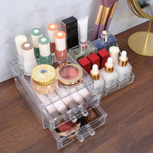 Miniatura 2 de Organizador de maquillaje pequeño de acrílico con cajones, organizador de cuidado de la piel transparente para tocador, cómoda, encimera de baño