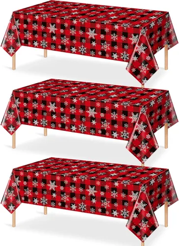 Miniatura 17 de 3 Piezas Decoraciones de Mantel de Fiesta de Plástico con Copos de Nieve de Navidad, Cartel de Fondo Navideño Azul con Copo de Nieve Blanco Cubierta