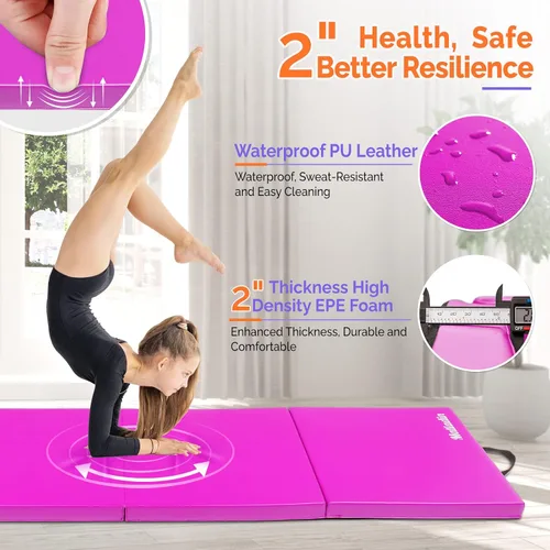 Miniatura 2 de Matladin - Alfombrilla plegable de 8 pies para gimnasia, gimnasio, ejercicio, aeróbicos, de 8 pies x 2 pies x 2 pulgadas de cuero sintético, 'Púrpura