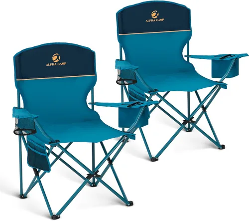 Miniatura 11 de LET'S CAMP Silla de camping 2 unidades de sillas plegables con bolsa enfriadora de 4 latas, silla de césped portátil con soporte para tazas, Negro