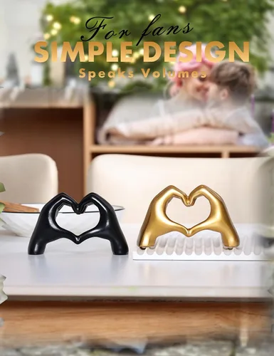 Miniatura 9 de Escultura moderna de manos de corazón de oro, arte decorativo de mesa, símbolo de amor, decoración del hogar (negro)
