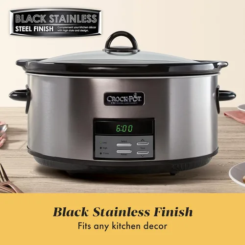 Miniatura 3 de Crock-Pot Olla de Cocción Lenta Programable Grande de 8 Cuartos con Ajuste de Calentamiento Automático, Acero Inoxidable Negro