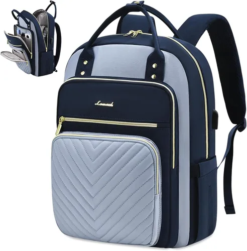 Miniatura 21 de LOVEVOOK Mochila para laptop para mujer, mochila de trabajo de moda con puerto USB, mochilas impermeables para el trabajo., Caqui-beige, 15,6 pulg.