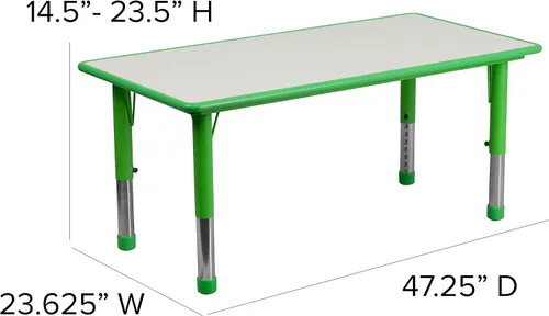 Miniatura 4 de BizChair Juego de mesa de actividades de plástico verde de 23.625 pulgadas de ancho x 47.25 pulgadas de largo, 6 sillas
