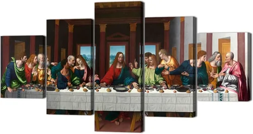 Miniatura 12 de The Last Supper - Pintura sobre lienzo para pared de sala de estar, 5 piezas, arte de pared de la última cena, retro, vintage, de madera, moderno