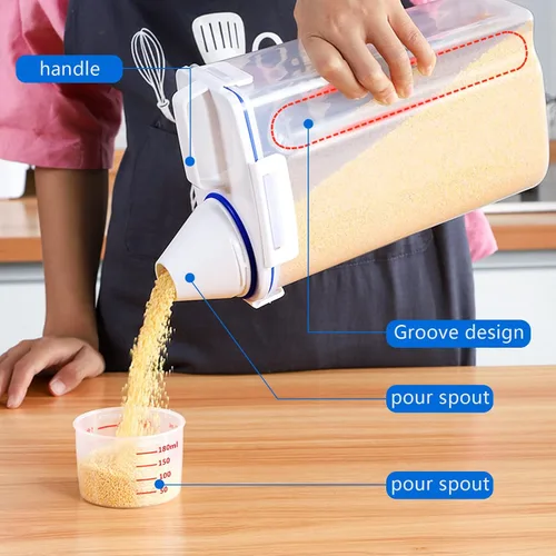 Miniatura 6 de 2 recipientes de almacenamiento de arroz de 5.5 libras, dispensador hermético de harina de cereales con boquilla de vertido y taza medidora