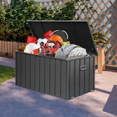 Miniatura 11 de Domi - Caja de cubierta de 100 galones, gabinete de almacenamiento de metal con cerradura para exteriores, banco de acero impermeable