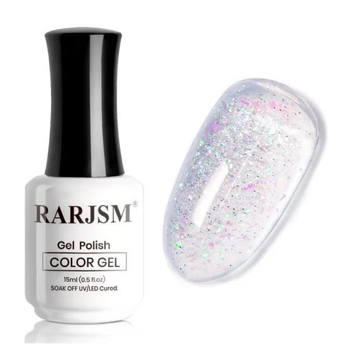 Miniatura 19 de RARJSM Esmalte de uñas de gel con purpurina de nieve, diamante brillante, gel de uñas de color blanco lechoso con pigmentos plateados y brillantes