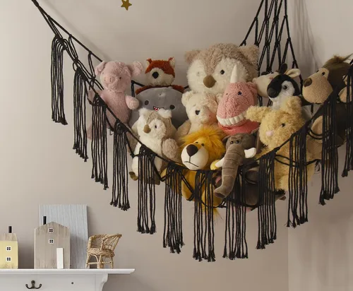Miniatura 2 de Hamaca de Macramé para Animales de Peluche de Esquina con Luz LED - Hamaca de Almacenamiento de Juguetes Negra Organizador de Red de Peluches Negro