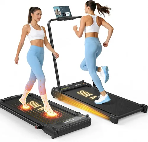 Miniatura 9 de Cinta de correr con masaje de pies/masaje por vibración, caminadora con inclinación, almohadilla para caminar plegable con barra de asa, cintas