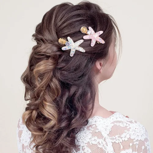 Miniatura 7 de PAGOW 3 pinzas para el cabello con estrella de mar, pinzas para el cabello de cristal, soporte para cola de caballo de estrella de mar, accesorios