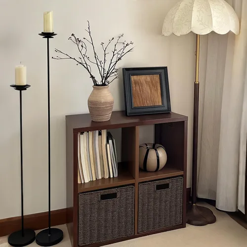 Miniatura 11 de IRONMIX Organizador de almacenamiento de 5 cubos de metal, estantería corta negra, soporte de TV para televisores de hasta 40 pulgadas, centro