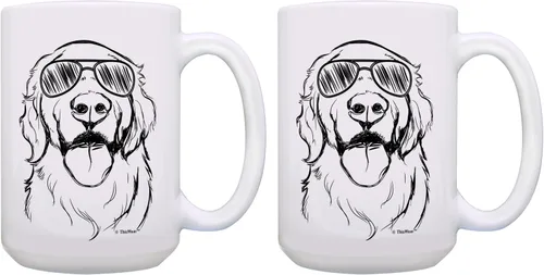 Miniatura 10 de Regalos para amantes de los perros Golden Retriever con gafas de sol Golden Retriever Taza de café, taza de té, color blanco