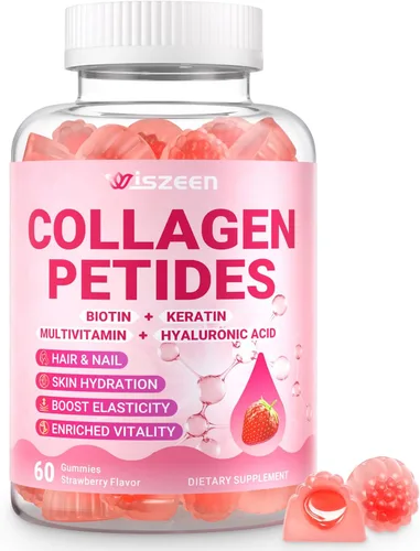 Gomitas de colágeno para mujer, gomitas de colágeno hidrolizadas sin azúcar con biotina, ácido hialurónico y multivitaminas, péptidos de colágeno
