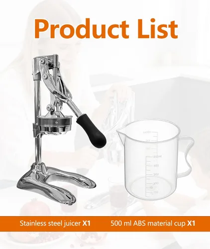 Miniatura 3 de Exprimidor manual profesional de mano – Exprimidor de cítricos de acero inoxidable resistente para naranja, limón y granada con base estable y taza
