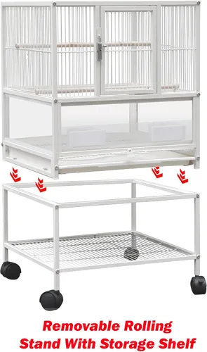 Miniatura 9 de Jaula de vuelo de loro de hierro forjado duradera de lujo para puerta delantera, puertas laterales de anidación laterales, parte inferior acrílica
