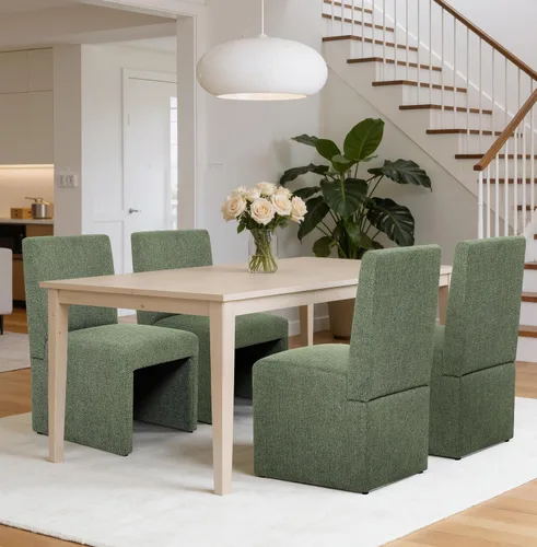 RNKSFX Juego de 4 sillas de comedor tapizadas verdes, sillas de comedor modernas, sillas de cocina y comedor, sillas de comedor de lino con marco de