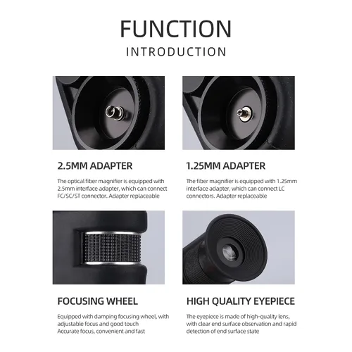 Miniatura 3 de Lupa de fibra óptica de mano 400x microscopio de inspección óptica de fibra LED Iluminación antideslizante caucho 0.098 in SC/FC/ST/0.049 in LC