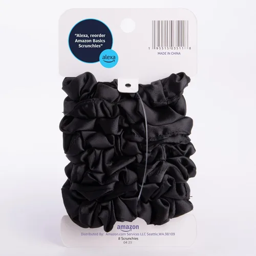 Miniatura 4 de Amazon Basics Scrunchies de Satén Negros para el Cabello, Paquete de 8