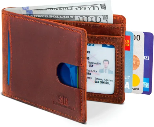 Miniatura 25 de SERMAN BRANDS RFID Blocking Slim Bifold Genuine Leather Thin Minimalist Front Pocket Wallets for Men Billfold Wallet Men Gift