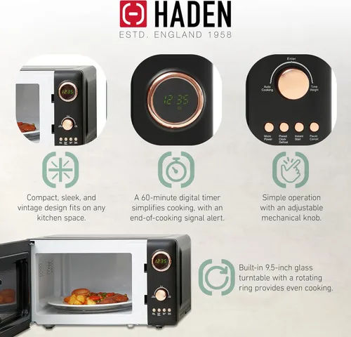 Miniatura 3 de Haden Horno microondas de 700 vatios y 0.7 pies cúbicos con controles digitales, descongelación e inicio instantáneo para encimera