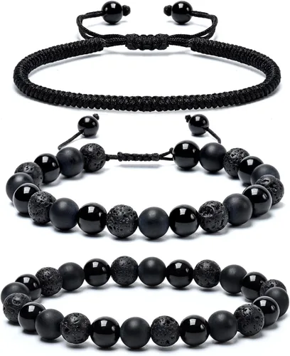 Miniatura 21 de SAMXY Triple Protection Bracelet, 8mm Healing Crystal Bead Bracelet, 3pcs Blue Red Tiger's Eye Obsidian Hematite Bracelet Women Men