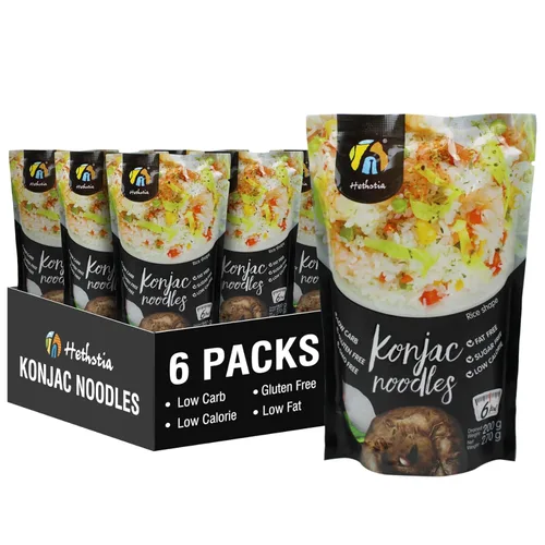 Miniatura 20 de Hethstia Konjac Noodles Angel Hair - Paquete de 6 fideos Shirataki, bajo en calorías, bajo en carbohidratos, sin azúcar, sin gluten, apto para dieta