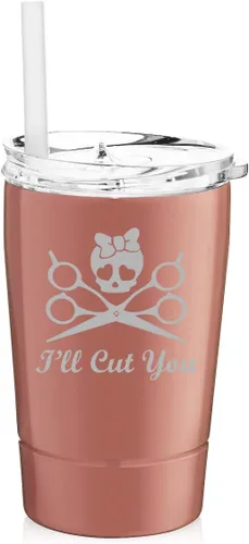 Miniatura 3 de Vaso de 12 onzas de acero inoxidable de doble pared aislado al vacío taza de viaje para café con popote I'll Cut You Hair Dresser Stylist (negro)