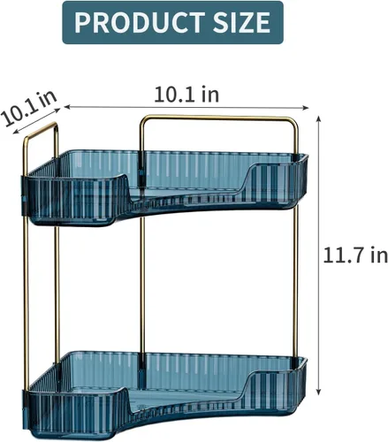 Miniatura 2 de Organizador de esquina para encimera de baño, estante de baño, organizador de maquillaje para tocador, bandeja de perfume para almacenamiento en Azul