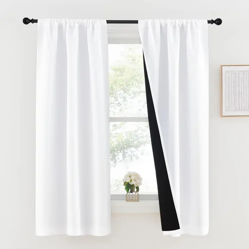 Miniatura 50 de NICETOWN Cortinas blancas 100% opacas, 2 capas gruesas completamente opacas con bolsillo para barra, cortinas aislantes térmicas para Blanco puro