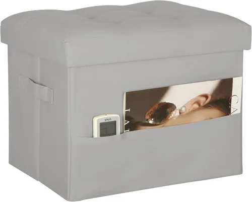 Miniatura 15 de BelugaHelper Otomana de almacenamiento reposapiés taburete, banco reposapiés de cuero plegable con asiento acolchado de espuma más gruesa. Taburete