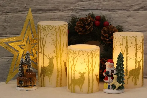 Miniatura 2 de GenSwin Velas parpadeantes sin llama que funcionan con pilas con temporizador de 6 horas, velas LED de cera real, calcomanías de ciervo, luz cálida