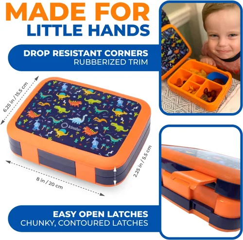 Miniatura 3 de kinsho Lonchera Bento con bolsa aislada, botella de agua y bolsa de hielo para niños pequeños, 5 secciones de porciones, bandeja extraíble sin BPA