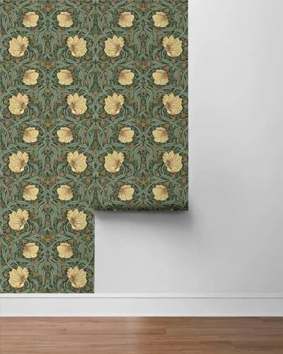 Miniatura 6 de NextWall Pimpernel Garden - Papel tapiz vintage para despegar y pegar (verde prado y ámbar)