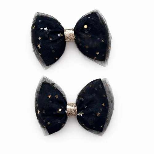 lazos elegantes para niña 2 piezas, color negro, cinta de grosgrin y tul brillante, tamaño pequeño de 3 pulgadas, para niñasñy adolescentes