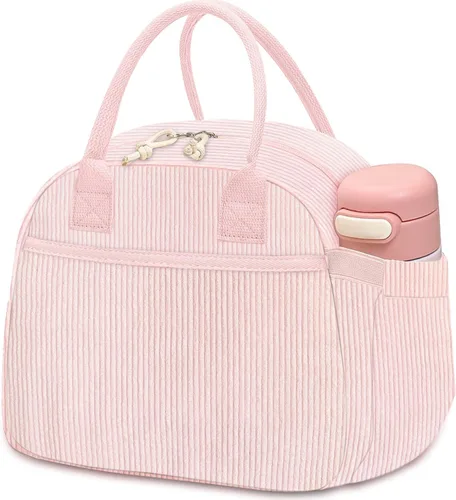 Miniatura 11 de Carry bloom Lonchera para mujer, lonchera aislada, bonita lonchera de pana reutilizable para el trabajo (1 rayas blancas y negras)
