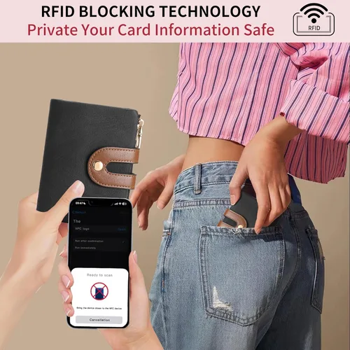 Miniatura 3 de RNIEGA Billeteras pequeñas para mujer, de cuero, plegable, con bloqueo RFID, tarjetero compacto con bolsillo para monedas con cremallera