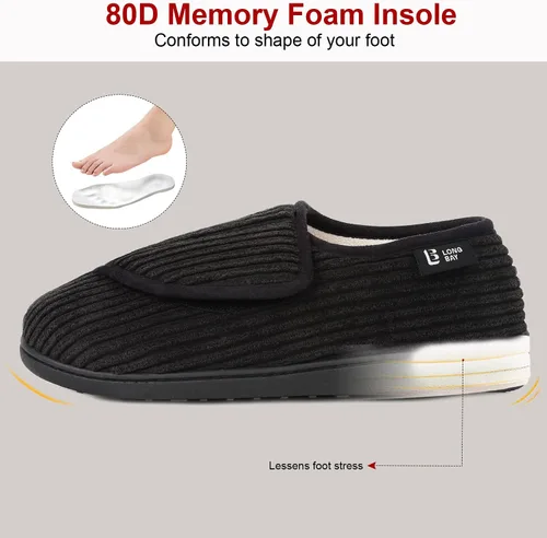 Miniatura 4 de LongBay Pantuflas ajustables para mujer, de espuma viscoelástica, cómodas, anchas, para diabéticos, para casa, Edema, neuropatía ortopédica
