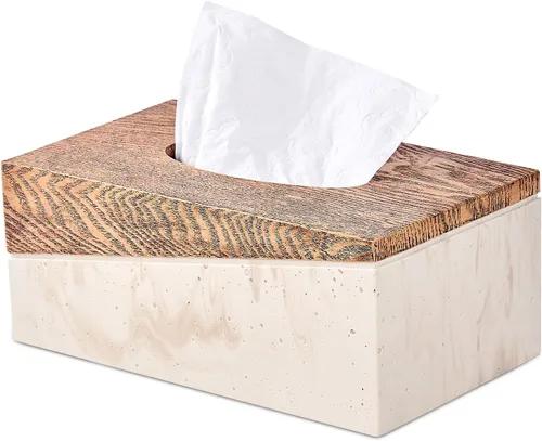 Miniatura 16 de Caja de pañuelos blanca cuadrada de resina para decoración del hogar, soporte de caja de pañuelos de cubo de mármol acanalado vertido a mano – Caja