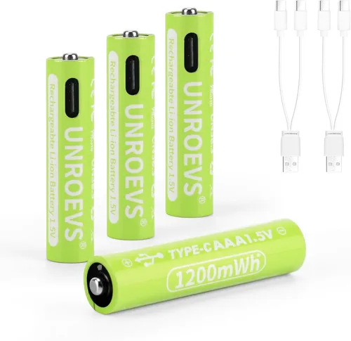 Miniatura 7 de UNROEVS Baterías recargables AAA USB-C, 1.5 V 1200 mWh, batería de litio AAA recargable triple A, larga duración, carga rápida para linternas