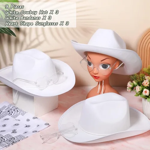 Miniatura 2 de Geyoga 9 piezas de sombrero de vaquero con estampado de cachemira bandanas y lentes de sol en forma de corazón para adultos disfraz de fiesta