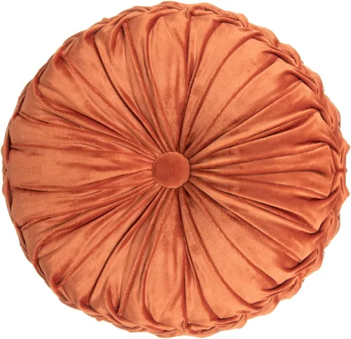 MOJUN Cojín de terciopelo redondo, plisado, relleno, cojín decorativo para el hogar para sofá, silla, cama, automóvil, suelo (naranja, 14 pulgadas)
