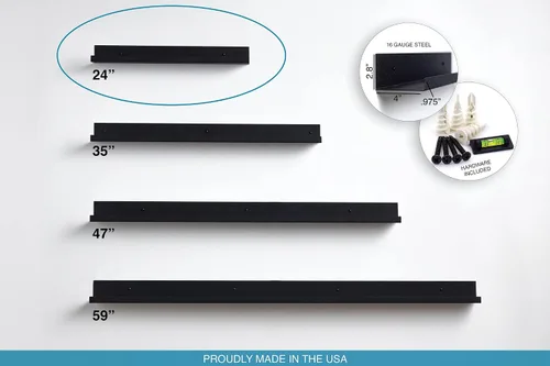 Miniatura 7 de Infinite Design - Estante flotante de metal de 24 pulgadas Moderno repisa de acero con recubrimiento en polvo negro, fabricado en Estados Unidos