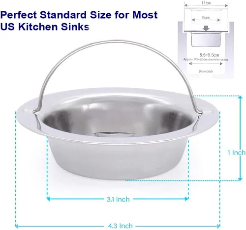 Miniatura 3 de Paquete de 2 coladores para fregadero de cocina con asa, acero inoxidable de alta calidad, tapón de eliminación de basura para fregadero de cocina