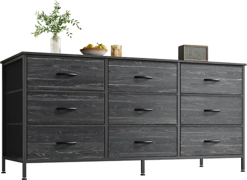 Miniatura 20 de Huuger Cómoda de 63 pulgadas para dormitorio, cómoda para armario con 9 cajones de tela, soporte de TV grande para TV de 55, 65, 70 pulgadas, centro